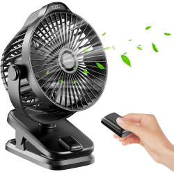Mini USB Ventilateur Pince Portable, 8000mAh Silencieux, Télécommande, Affichage LED, 5 Vitesses Rotation à 360°, Rechargeable T
