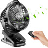 Mini USB Ventilateur Pince Portable, 8000mAh Silencieux, Télécommande, Affichage LED, 5 Vitesses Rotation à 360°, Rechargeable T