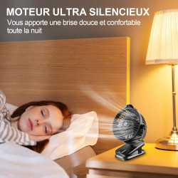 Mini USB Ventilateur Pince Portable, 8000mAh Silencieux, Télécommande, Affichage LED, 5 Vitesses Rotation à 360°, Rechargeable T