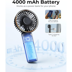 TUNISE Ventilateur Portable à Main, Mini Ventilateur Pliable 180°, 6 Vitesses, Affichage LCD, Ultra Silencieux, 4000mAh, Format 