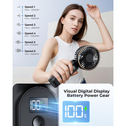 TUNISE Ventilateur Portable à Main, Mini Ventilateur Pliable 180°, 6 Vitesses, Affichage LCD, Ultra Silencieux, 4000mAh, Format 