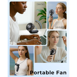 TUNISE Ventilateur Portable à Main, Mini Ventilateur Pliable 180°, 6 Vitesses, Affichage LCD, Ultra Silencieux, 4000mAh, Format 