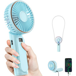 TUNISE Ventilateur portable à main rechargeable, 4000mAh, réglable à 180°, 6 vitesses, affichage de la charge en temps réel