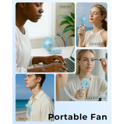 TUNISE Ventilateur portable à main rechargeable, 4000mAh, réglable à 180°, 6 vitesses, affichage de la charge en temps réel
