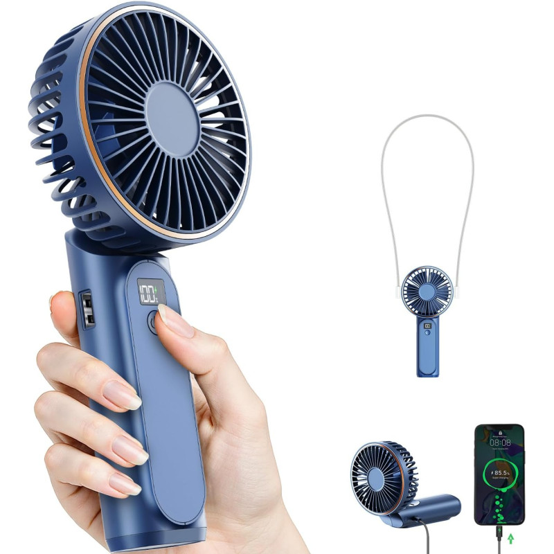 TUNISE Ventilateur Portable à Main, Mini Ventilateur Pliable 180°, 6 Vitesses, Affichage LCD, Ultra Silencieux, 4000mAh, Format 