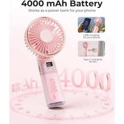 TUNISE Ventilateur Portable à Main, Mini Ventilateur Pliable 180°, 6 Vitesses, Affichage LCD, Ultra Silencieux, 4000mAh, Format 