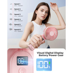 TUNISE Ventilateur Portable à Main, Mini Ventilateur Pliable 180°, 6 Vitesses, Affichage LCD, Ultra Silencieux, 4000mAh, Format 