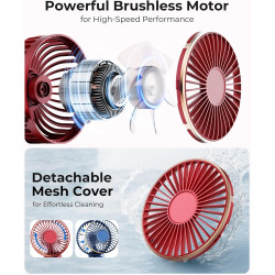 TUNISE Ventilateur portable à main, ventilateur rechargeable, 4000mAh, réglable à 180°, 6 vitesses, affichage de la charge en te