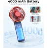 TUNISE Ventilateur portable à main, ventilateur rechargeable, 4000mAh, réglable à 180°, 6 vitesses, affichage de la charge en te