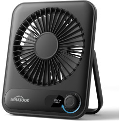 WHATOOK Ventilateur USB silencieux : régulateur en continu 1 à 100, batterie 2000 mAh avec affichage LED, mini ventilateur porta