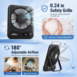 WHATOOK Ventilateur USB silencieux : régulateur en continu 1 à 100, batterie 2000 mAh avec affichage LED, mini ventilateur porta