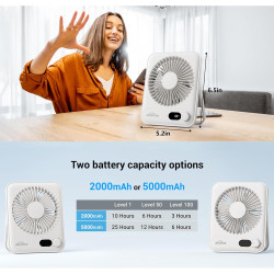WHATOOK Ventilateur de table USB silencieux : régulateur en continu 1 à 100, batterie 5000 mAh, ventilateur rechargeable avec ch