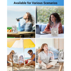 WHATOOK Ventilateur de table USB silencieux : régulateur en continu 1 à 100, batterie 5000 mAh, ventilateur rechargeable avec ch