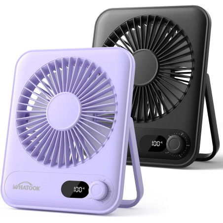 WHATOOK Lot de 2 Mini Ventilateur de Bureau USB:100 Vitesses et Batterie 5000mAh Silencieux Petit Ventilateur avec Charge Rapide