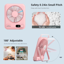 WHATOOK Ventilateur de table USB silencieux : régulateur en continu 1 à 100, batterie 5000 mAh, ventilateur rechargeable avec ch