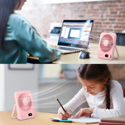 WHATOOK Lot de 2 mini ventilateurs USB : régulateur en continu 1 à 100, batterie 5000 mAh, avec charge rapide et affichage LED, 