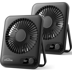WHATOOK Lot de 2 ventilateurs USB silencieux : régulateur en continu 1 à 100, batterie 2000 mAh, avec affichage LED, mini ventil