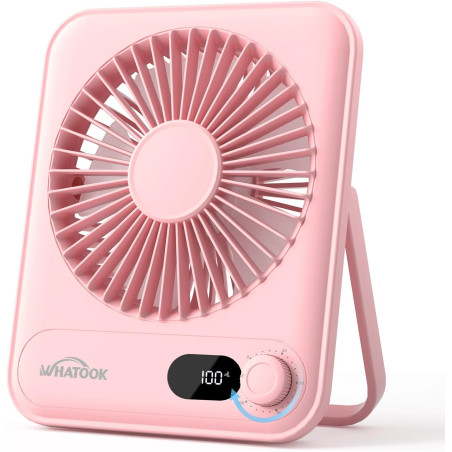 WHATOOK Mini Ventilateur USB 100 Vitesses avec Batterie 2000mAh - Portable Silencieux avec Écran LED, Pliable pour Bureau, Maiso