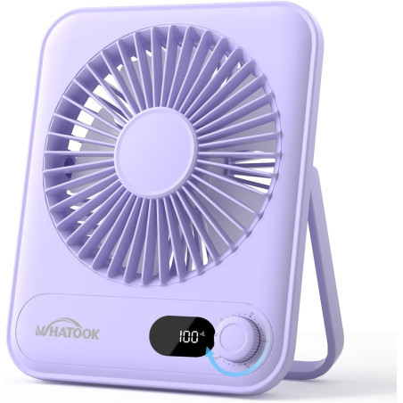 WHATOOK Ventilateur de bureau USB silencieux : régulateur en continu 1 à 100, batterie 2000 mAh, ventilateur portable avec affic