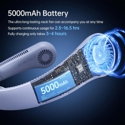 JISULIFE Ventilateur de cou portable amélioré, tour de cou personnel mains libres, réglage à 5 vitesses, 5000 mAh, portable, sil