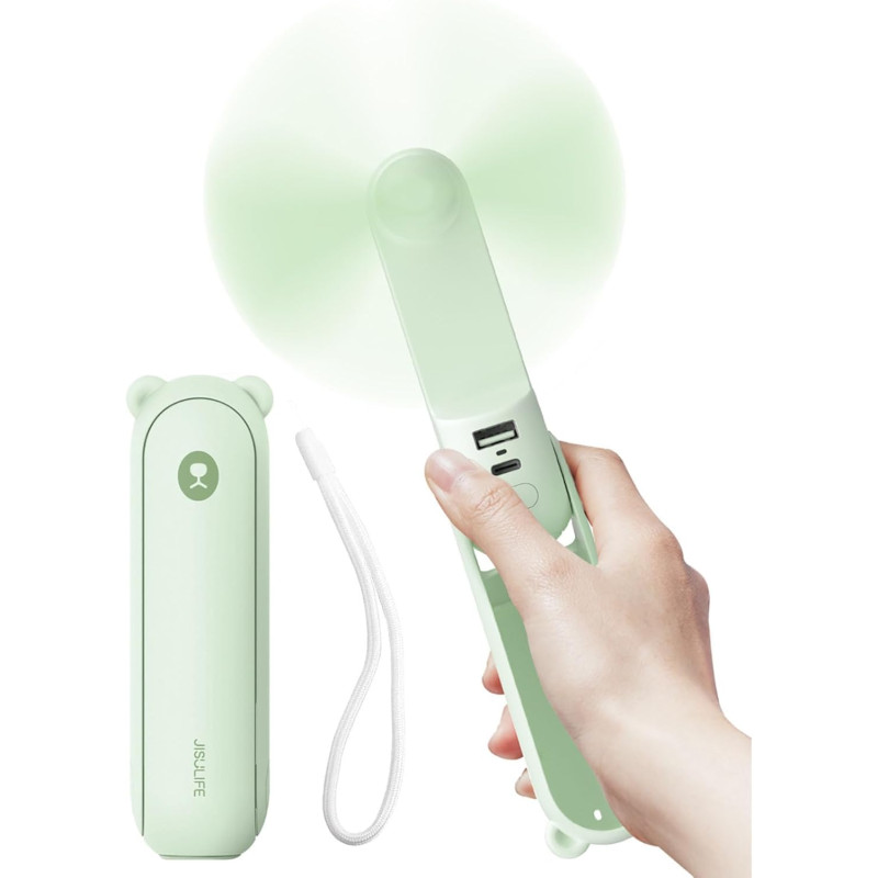 JISULIFE Ventilateur portable avec batterie externe 4500 mAh, autonomie maximale de 46 heures, ventilateur de poche portable à p