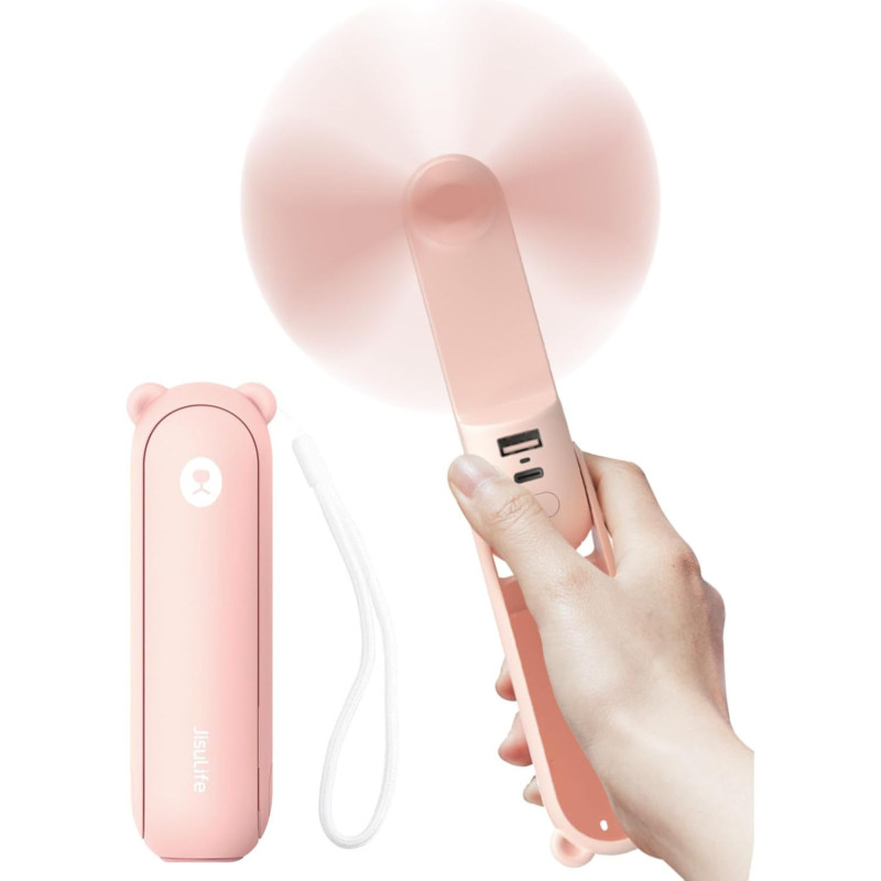 JISULIFE Ventilateur portable avec batterie externe 4500 mAh, autonomie maximale de 46 heures, ventilateur de poche portable à p