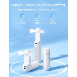 JISULIFE Ventilateur portatif avec batterie de secours 4500 mAh, autonomie maximale de 46 heures, ventilateur de poche portable 