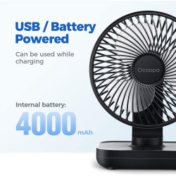 OCOOPA Ventilateur Rechargeable USB, 4000mAh Batterie Petit Silencieux Ventilateurs Bureau de Table Puissant, 4 Vitesses, Ventil