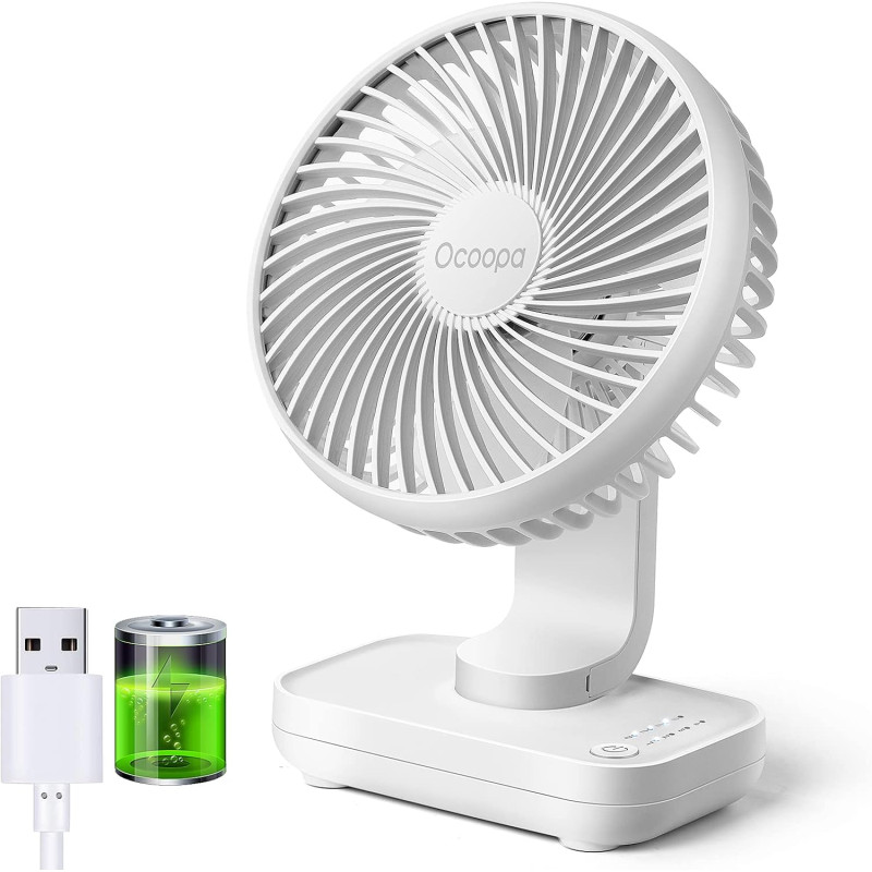 OCOOPA Ventilateur Rechargeable USB, 4000mAh Batterie Petit Silencieux Ventilateurs Bureau de Table Puissant, 4 Vitesses, Ventil