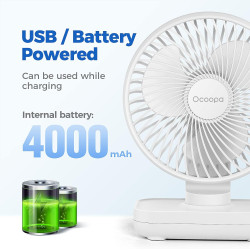 OCOOPA Ventilateur Rechargeable USB, 4000mAh Batterie Petit Silencieux Ventilateurs Bureau de Table Puissant, 4 Vitesses, Ventil