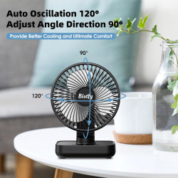 Ventilateur Automatique Oscillant, Ventilateur Bureau Silencieux Portable, 4500mAh Rchargeable Charge Rapide 2A, Puissant 4 Vite