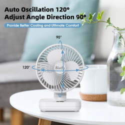 Ventilateur Automatique Oscillant, Ventilateur Bureau Silencieux Portable, 4500mAh Rchargeable Charge Rapide 2A, Puissant 4 Vite