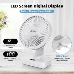 Ventilateur Automatique Oscillant, Ventilateur Bureau Silencieux Portable, 4500mAh Rchargeable Charge Rapide 2A, Puissant 4 Vite