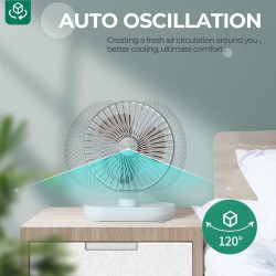 OCOOPA Ventilateur automatique oscillant silencieux 30 dB, 16,5 cm, batterie 4000 mAh et USB avec flux d'air puissant, 4 vitesse