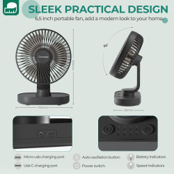 OCOOPA Ventilateur de table, ventilateur USB silencieux de voiture oscillant de 16 cm, 4 vitesses, système de refroidissement de