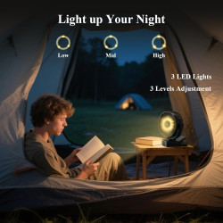 Minthouz Ventilateur portable USB rechargeable 12000 mAh avec clip et télécommande, 45H d'autonomie, silencieux, 3 vitesses, lum