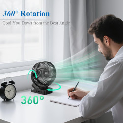 Minthouz Ventilateur portable USB rechargeable 12000 mAh avec clip et télécommande, 45H d'autonomie, silencieux, 3 vitesses, lum