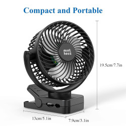 Minthouz Ventilateur portable USB rechargeable 12000 mAh avec clip et télécommande, 45H d'autonomie, silencieux, 3 vitesses, lum