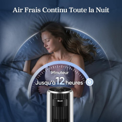 LEVOIT 20dB Ventilateur Colonne Silencieux, 7.9m/s DC Moteur, 26W, Oscillant 90° avec 12 Vitesses, Minuterie 12h, 4 Modes, Affic
