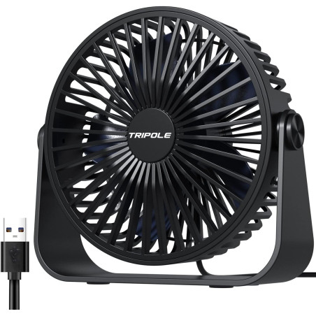 TriPole Ventilateur de Bureau USB à 3 Vitesses - Silencieux, Réglable à 360°, Portable pour Maison, Chambre, Voiture, Camping en