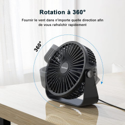 TriPole Ventilateur de Bureau USB à 3 Vitesses - Silencieux, Réglable à 360°, Portable pour Maison, Chambre, Voiture, Camping en