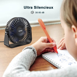 TriPole Ventilateur de Bureau USB à 3 Vitesses - Silencieux, Réglable à 360°, Portable pour Maison, Chambre, Voiture, Camping en