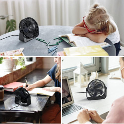 TriPole Ventilateur de Bureau USB à 3 Vitesses - Silencieux, Réglable à 360°, Portable pour Maison, Chambre, Voiture, Camping en