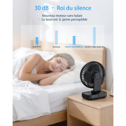 Ventilateur de table USB avec oscillation automatique, batterie 4500 mAh rechargeable, silencieux, 4 vitesses, écran numérique, 