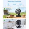 Ventilateur de table USB avec oscillation automatique, batterie 4500 mAh rechargeable, silencieux, 4 vitesses, écran numérique, 