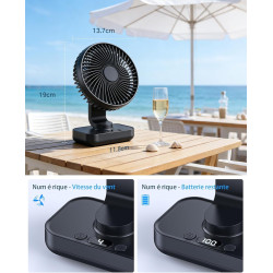 Ventilateur de table USB avec oscillation automatique, batterie 4500 mAh rechargeable, silencieux, 4 vitesses, écran numérique, 