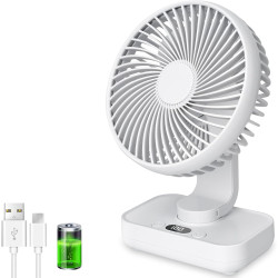 Ventilateur de table USB avec oscillation automatique, batterie 4500 mAh rechargeable, silencieux, 4 vitesses, écran numérique, 