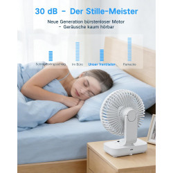 Ventilateur de table USB avec oscillation automatique, batterie 4500 mAh rechargeable, silencieux, 4 vitesses, écran numérique, 