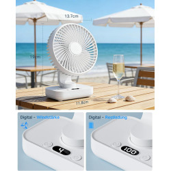 Ventilateur de table USB avec oscillation automatique, batterie 4500 mAh rechargeable, silencieux, 4 vitesses, écran numérique, 