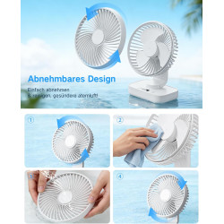 Ventilateur de table USB avec oscillation automatique, batterie 4500 mAh rechargeable, silencieux, 4 vitesses, écran numérique, 